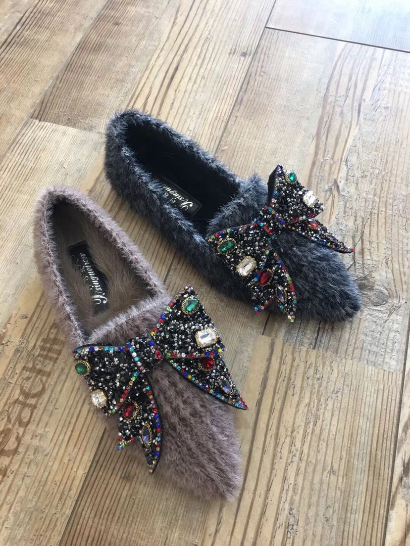 韩版蝴蝶结毛鞋产品图