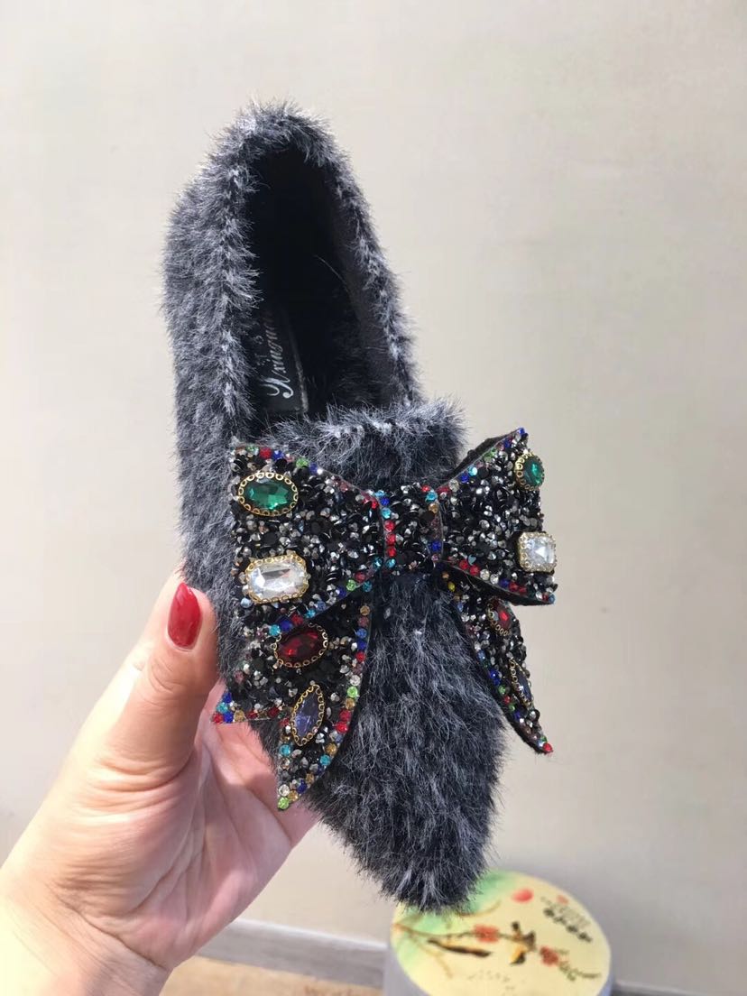 韩版蝴蝶结毛鞋