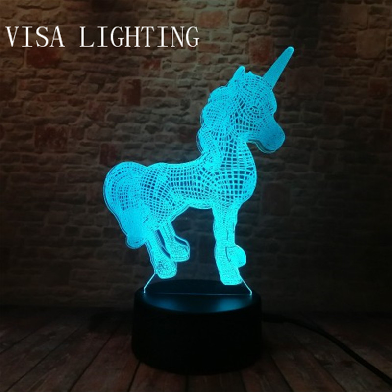 3d Unicorn stereoscopic desk lamp, led night light, plug-in bedroom bedside lamp, creative gift