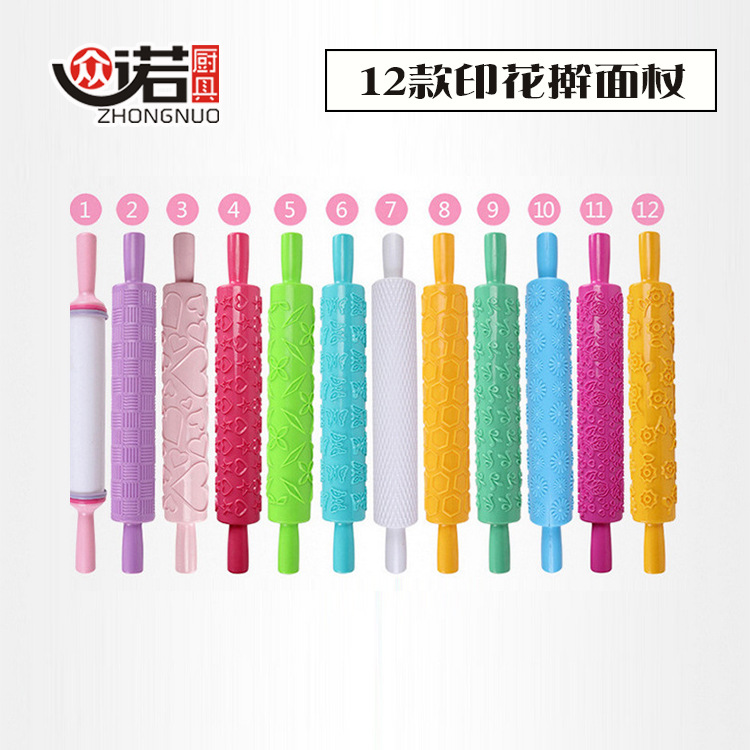 多功能家庭DIY蛋糕烘焙工具塑料压花印花翻糖花纹擀面杖细节图