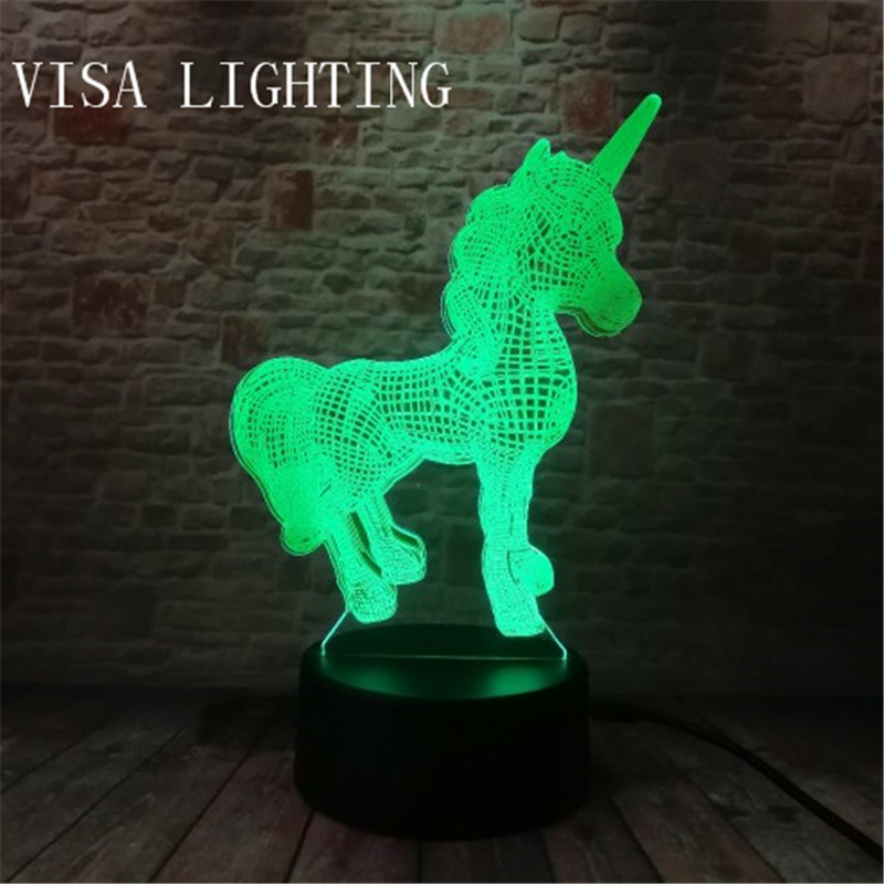 3d Unicorn stereoscopic desk lamp, led night light, plug-in bedroom bedside lamp, creative gift details Picture