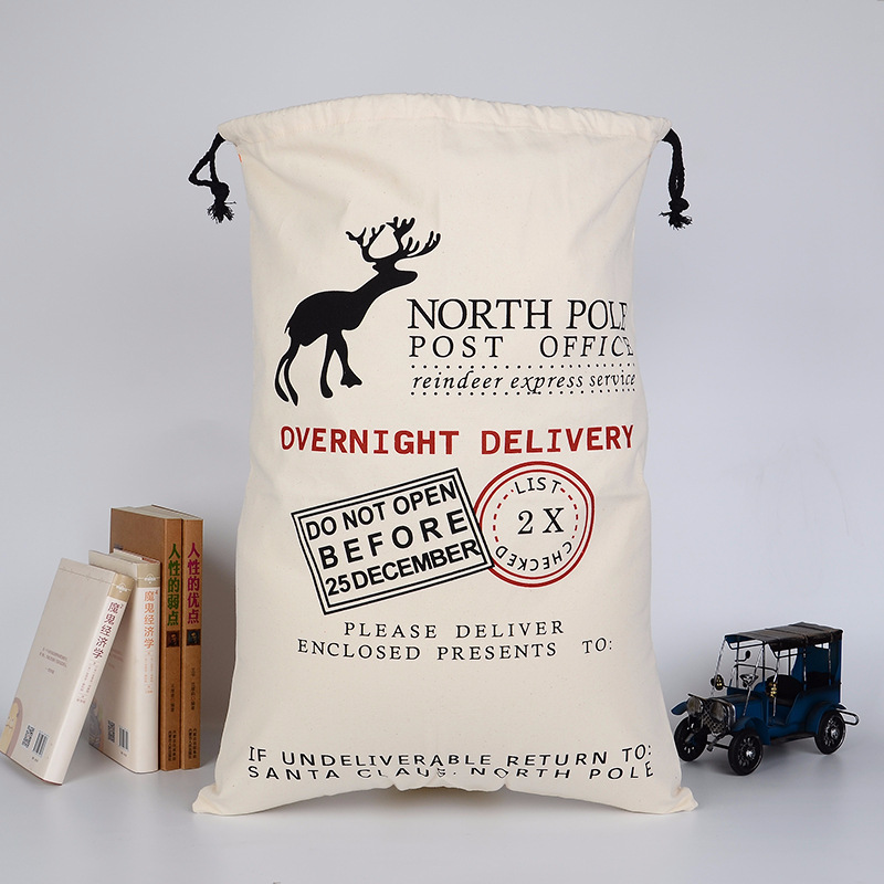 TS Christmas cotton canvas gift bag custom drawstring pocket storage bag