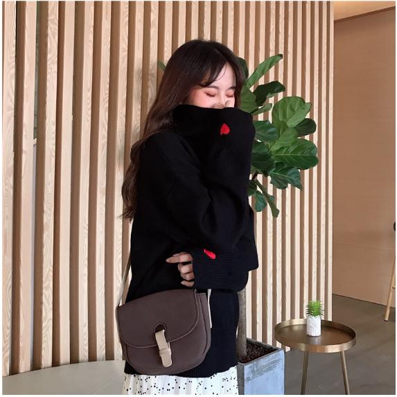 Turtleneck love knit sweater with the same sweater 2018 autumn and winter new women