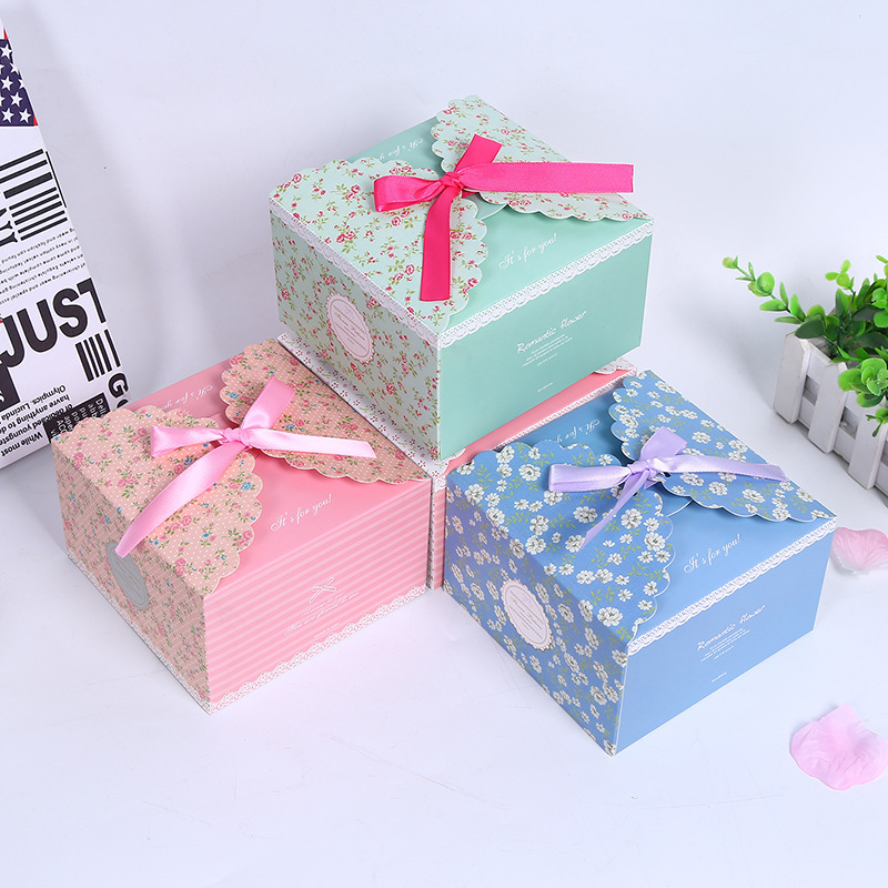 新款高档礼盒 小清新礼品包装盒批发 碎花方格6色方形盒子定制