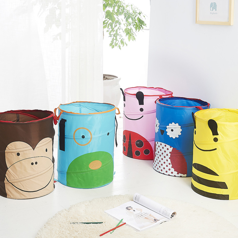 TS Cartoon cloth storage box collapsible trash bin children's toy clothes basket