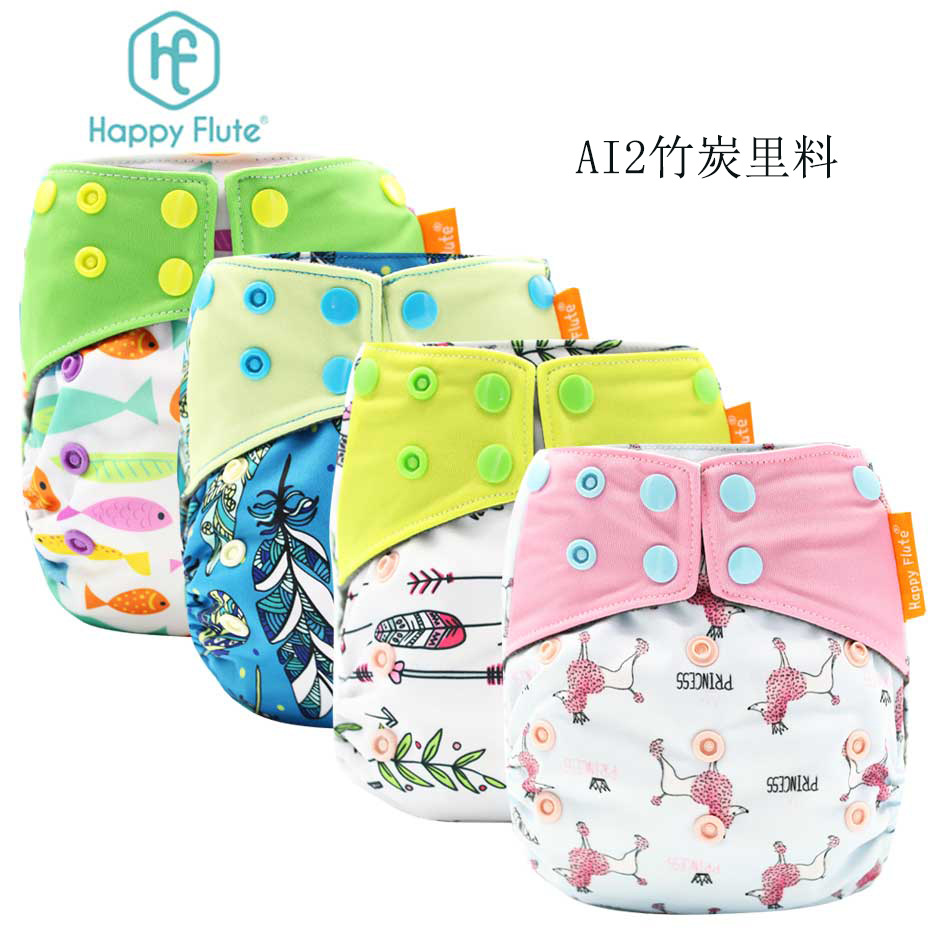 The factory sells the square head to match the ear environmental protection bamboo charcoal fiber waterproof and leak-proof night use type unibody cloth diaper thumbnail