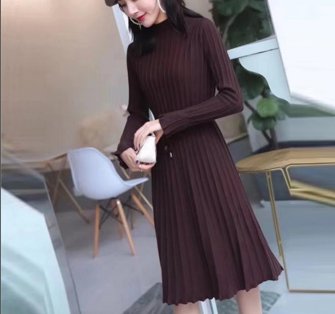 Women's long sweet knit dress slim-fit sweater dress woman