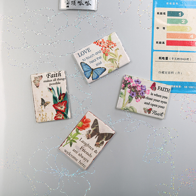 【LOVELY HOME】【持嘉】陶瓷冰箱贴 热转印家居工艺品 花鸟冰箱贴 旅游纪念品 可定制印花 欧式冰箱贴