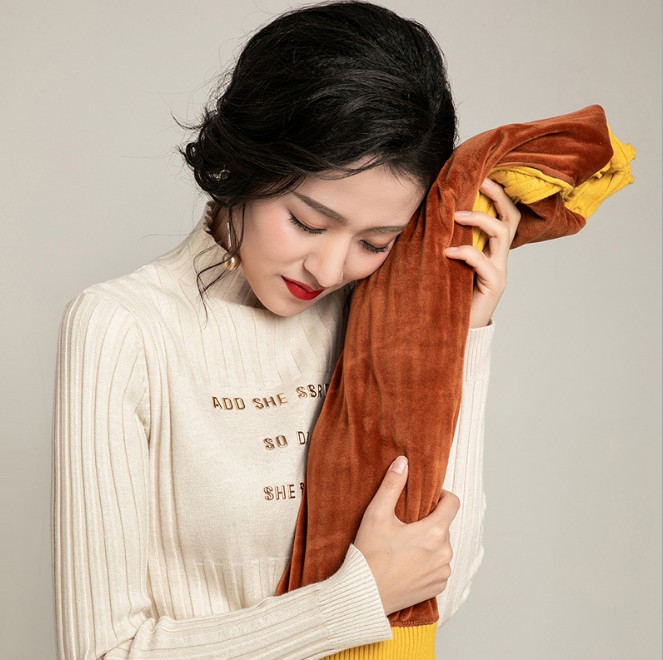 Gold velvet base sweater women plus cashmere thickened knitwear women's net infrared wear wool top