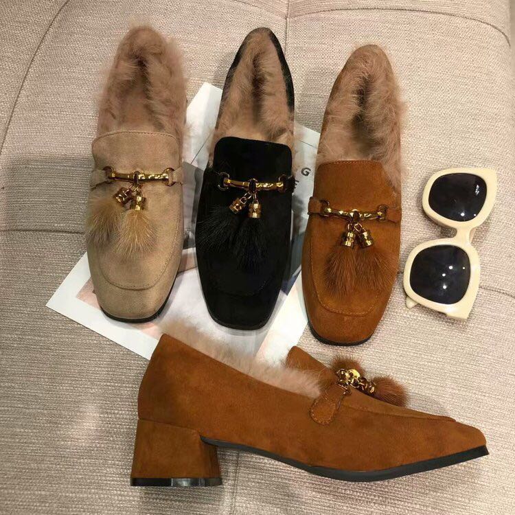 粗跟女毛毛鞋产品图