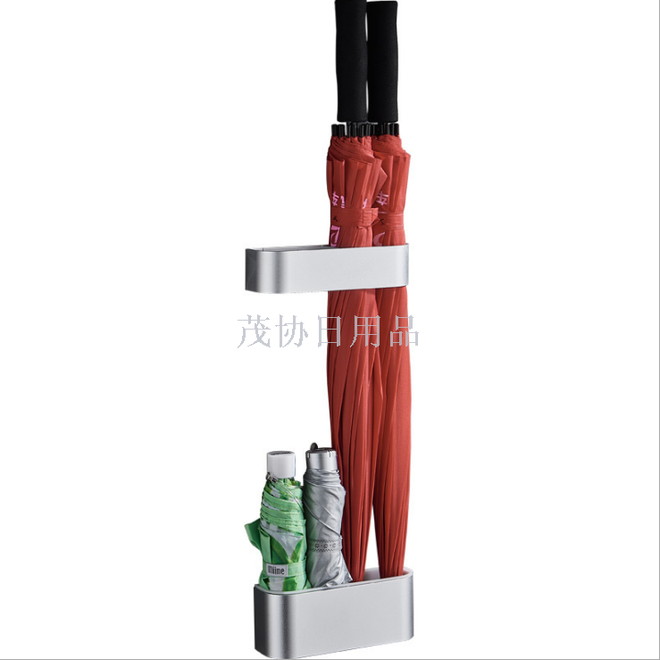 雨伞架家用简约多功能太空铝免打孔壁挂墙沥水放置伞的架子收纳架产品图