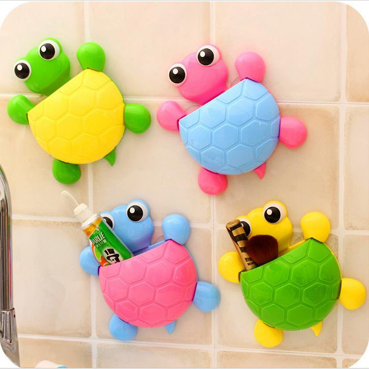 Turtle shape toothpaste toothbrush holder wall type cute cartoon powerful suction cup toothpick storage shelf bag