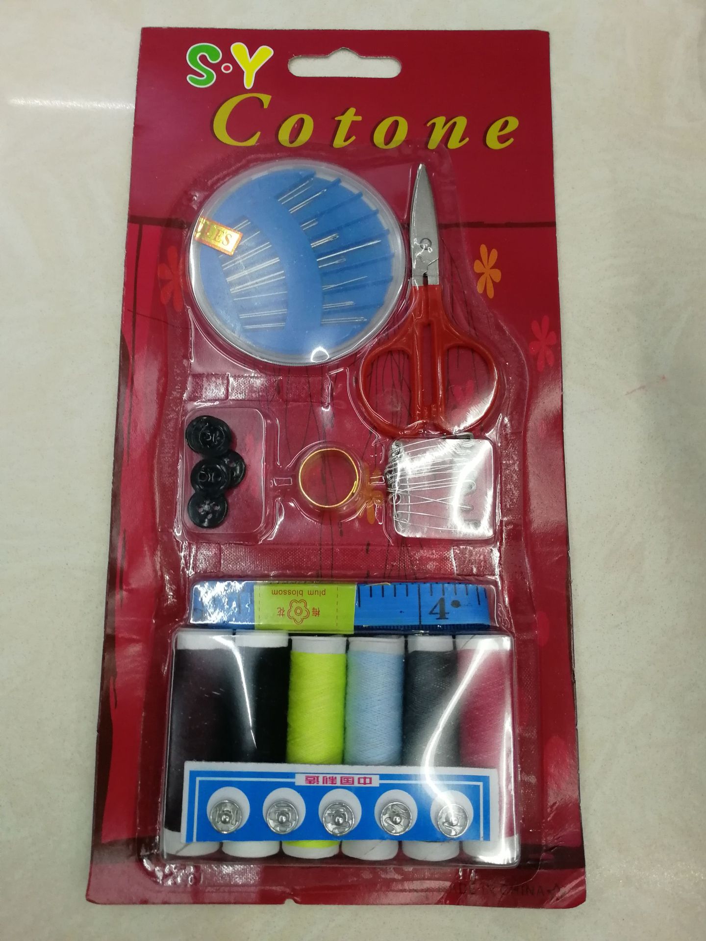 6线针线卡装 银光针，白彩针，塑料夹，珠光针