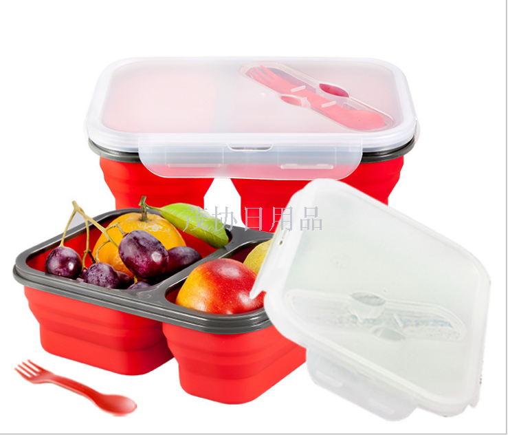 Cross-border supply of two silica gel folding lunch boxes microwave lunch boxes refrigerator tupperware outdoor insulated lunch boxes