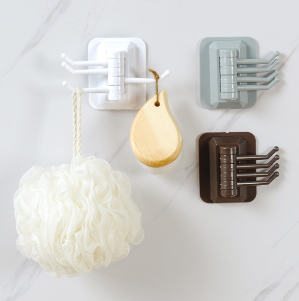 4连旋转挂钩强力粘胶毛巾挂架 浴室墙壁置物架免打孔无痕粘钩产品图