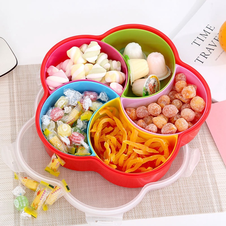 Gift snack tray with sealing ring plum blossom shaped New Year candy box dried fruit division 5 nut fruit tray thumbnail