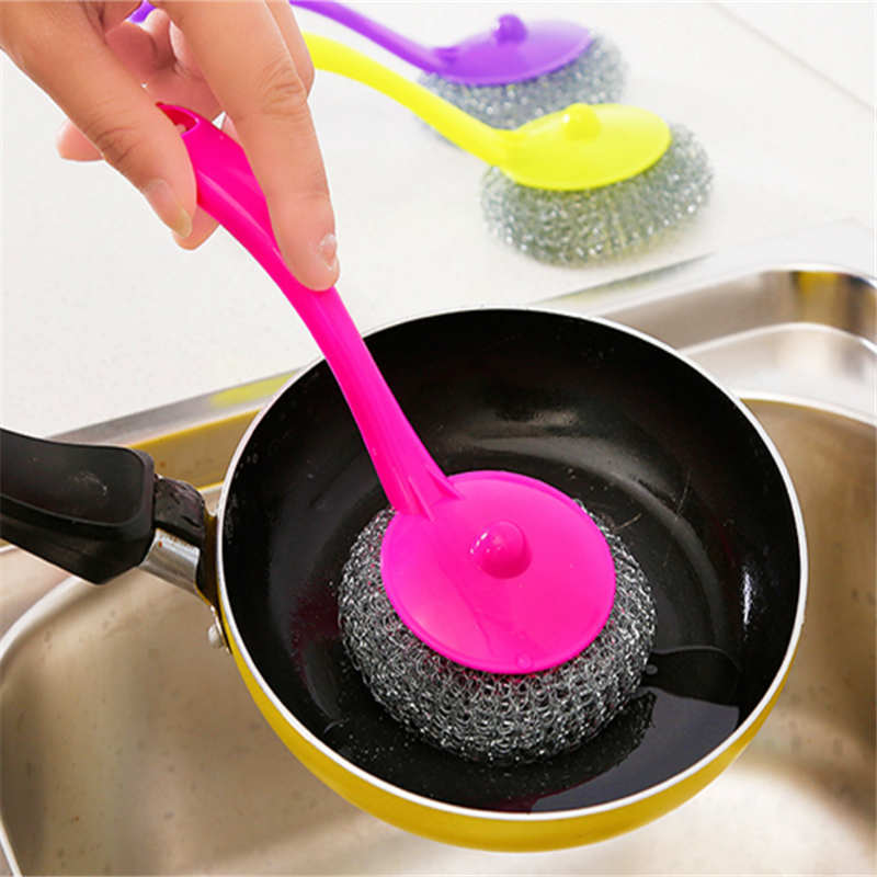 Kitchen brush Cleaning brush Long handle brush wash pot wash pot brush steel ball pot wash dish brush Creative gifts