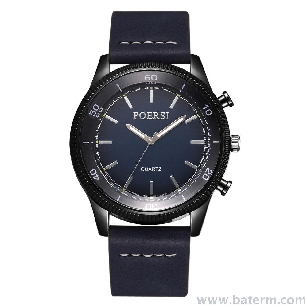 New fashionable and trendy gun black round striped leather strap men's watch, casual student watch 7