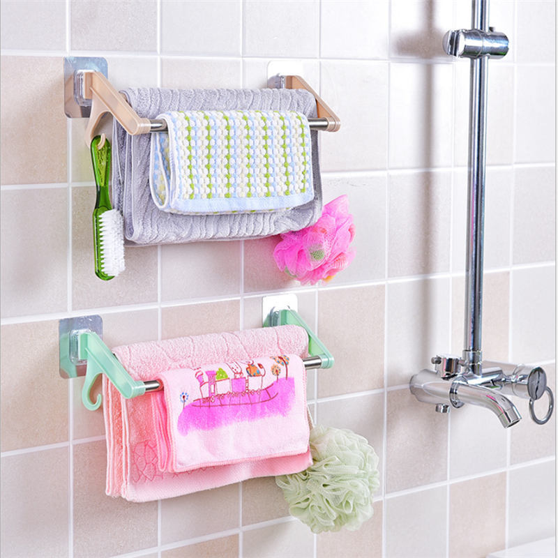 Perforation-free, two-bar seamless tape towel rack Bath towel rack Bathroom bathroom stainless steel hanging towel towel rack