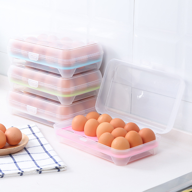 Kitchen 15-cell egg carton Refrigerator crisper Portable picnic egg organizer Plastic egg carton egg tray