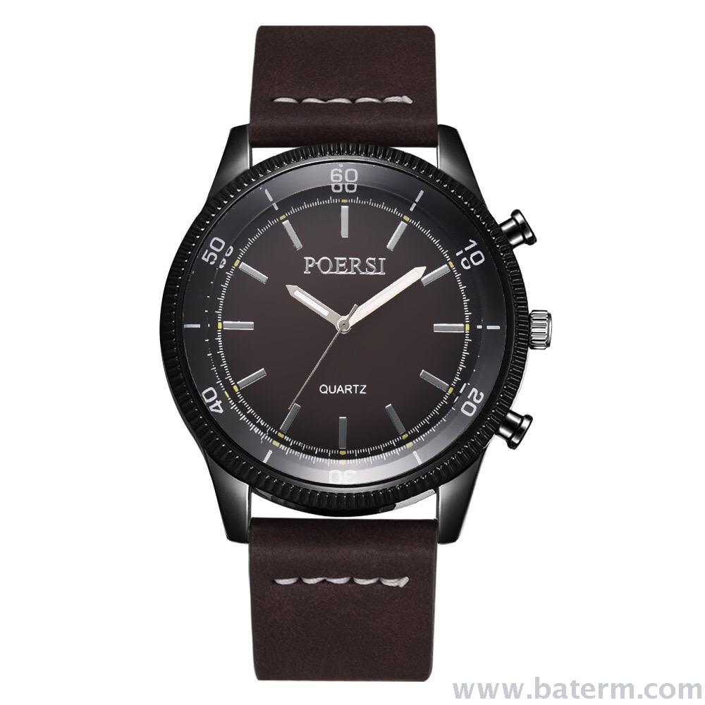 New fashionable and trendy gun black round striped leather strap men's watch, casual student watch 7 Specification image