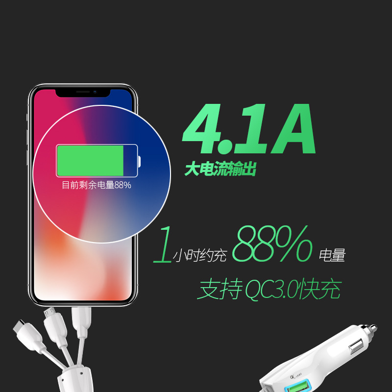 4.1A车充快充 车载充电器一拖三汽车usb多功能点烟器通用型产品图