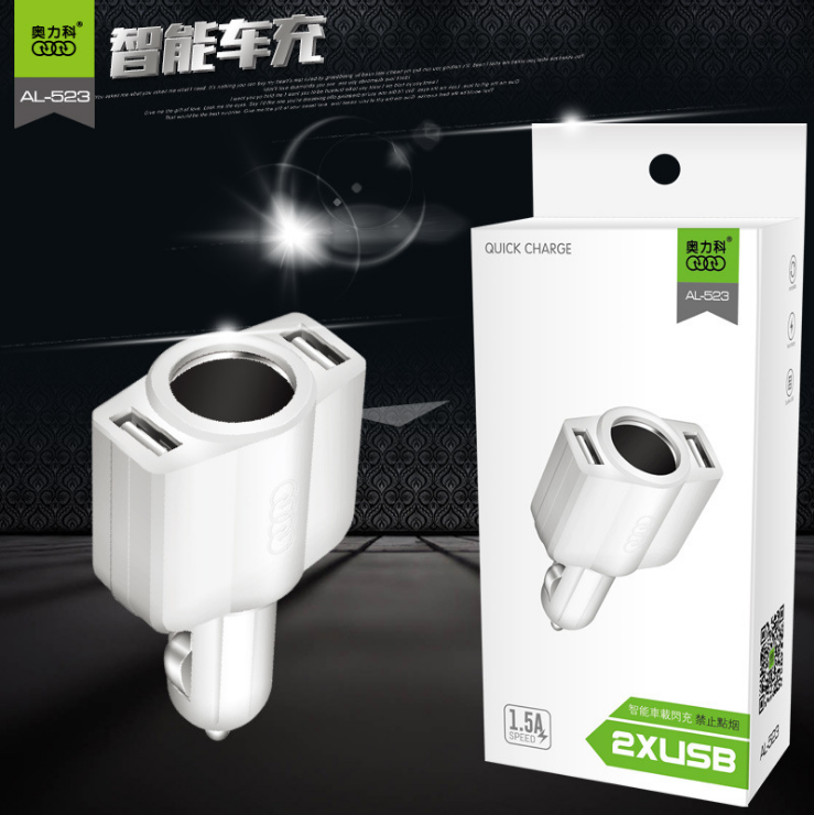 奥力科大功率双USB智能手机充电器24V带点烟器车载充 批发