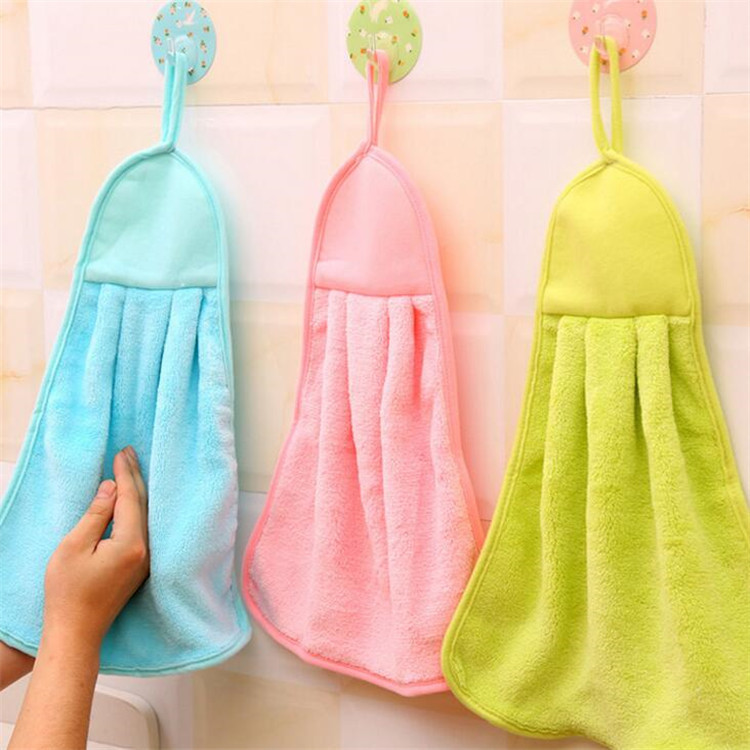A31 Solid color hanging hand towel super absorbent lazy coral velvet dish towel Kitchen dish towel