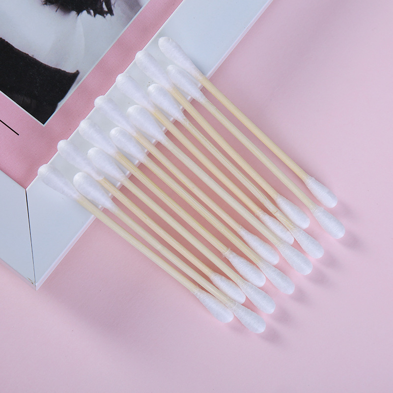 2018新款竹棒小圆棉签100支 卫生木棒化妆棉签双头脱脂棉家用棉签细节图