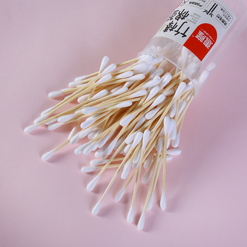 2018新款竹棒小圆棉签100支 卫生木棒化妆棉签双头脱脂棉家用棉签