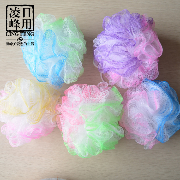 双色彩色花 彩色尼龙沐浴球 淘宝小礼物酒店浴花卫浴用品批发15克产品图