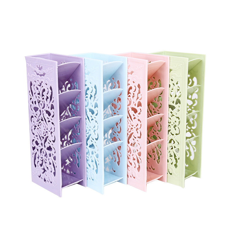 四格多功能桌面收纳盒 塑料镂空办公笔筒 创意可站立长方形收纳架