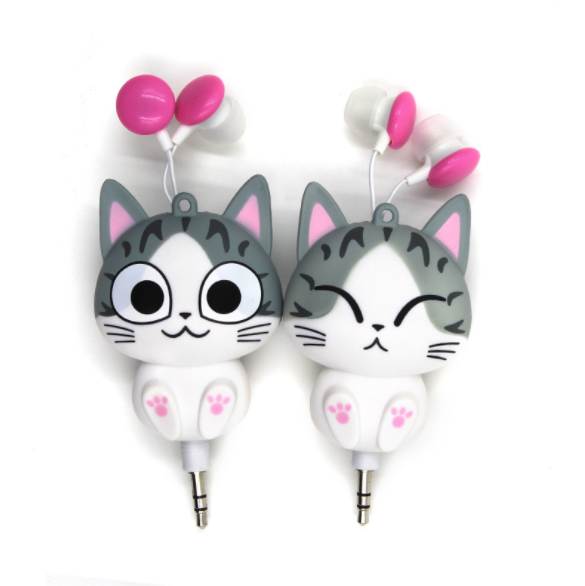 New Cheesecat Creative earbuds Retractable cartoon earbuds for mobile phone earbuds 3.5mm floral cat earbuds thumbnail
