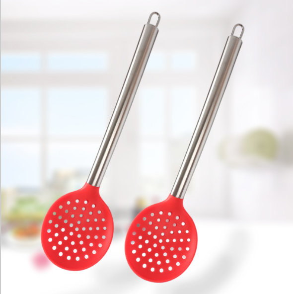 不锈钢空心手柄食品级安全硅胶大漏勺实用食品厨具捞篱用具烹饪细节图