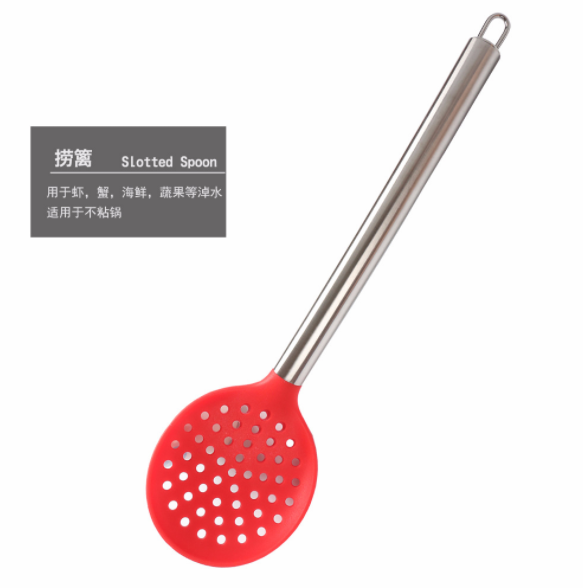 不锈钢空心手柄食品级安全硅胶大漏勺实用食品厨具捞篱用具烹饪