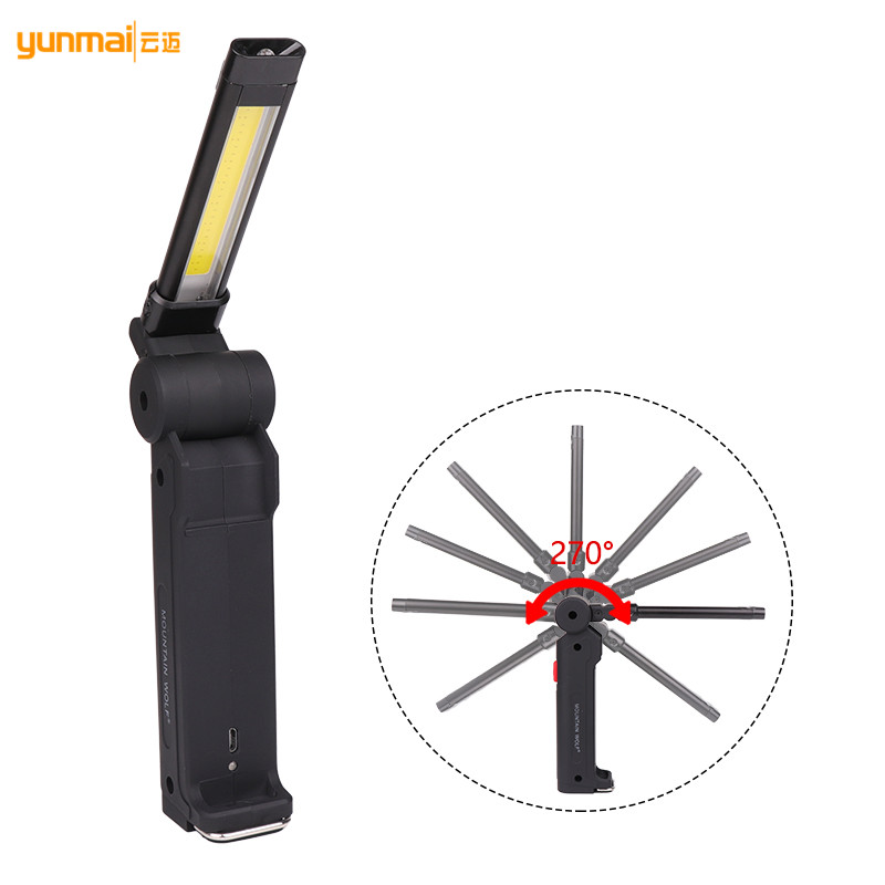 跨境新款内置电池USB充电工作灯 360°折叠 COB LED红白光检修灯