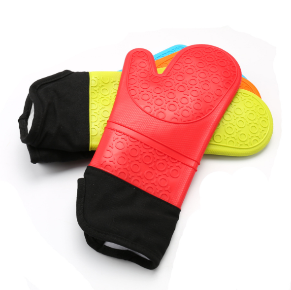 Thickened high-temperature resistant, heat-insulating and heat-resistant hand gloves with slanted openings, large cotton waterproof, microwave oven and oven anti-slip gloves details Picture