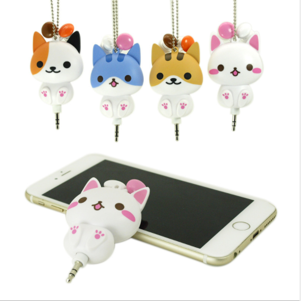The cartoon cute cat in-ear headphones, creative portable self-retractable headphones with a 3.5mm jack, are selling well in foreign trade details Picture
