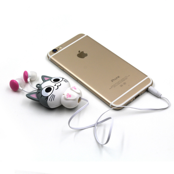 New Cheese Cat Creative headphones, retractable cartoon earbud mobile phone headphones, 3.5mm flower cat earbuds Specification image