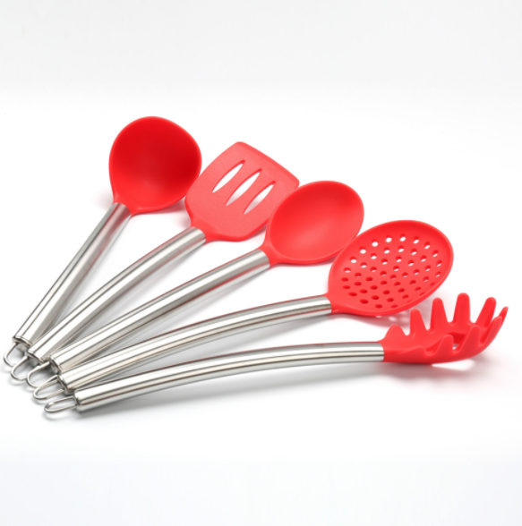 Stainless steel spatula, food-grade silicone kitchenware set, soup spoon, pot spatula set, five-piece set