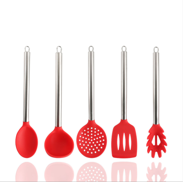 Stainless steel spatula, food-grade silicone kitchenware set, soup spoon, pot spatula set, five-piece set details Picture