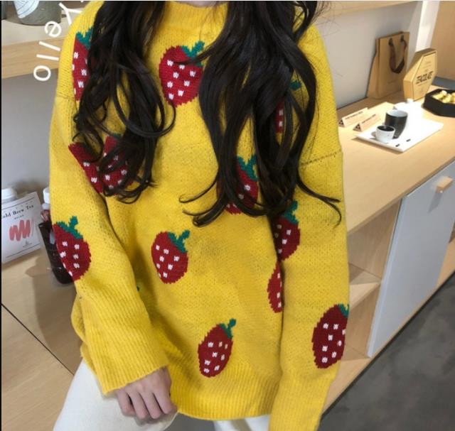 Women's Korean version of loose lazy wind strawberry thick net red pullover sweater sweater sweater coat