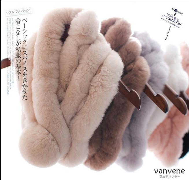 Real Rex rabbit fur thick warm fur scarf for women neck set ball fur collar neck scarf three tubes