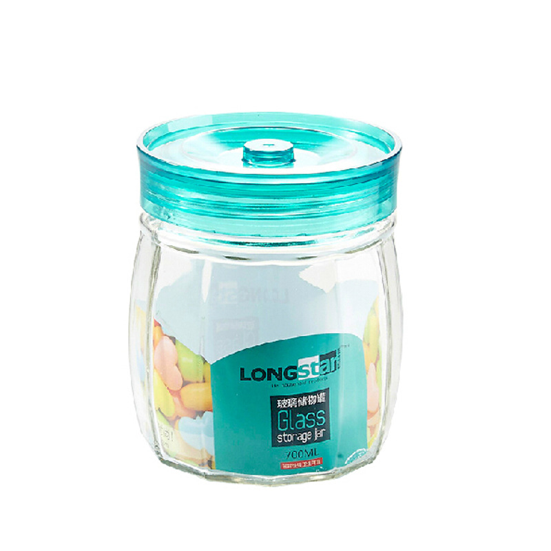 义乌好货 中号圆形玻璃密封罐 装干果罐子彩色透明厨房储存罐产品图