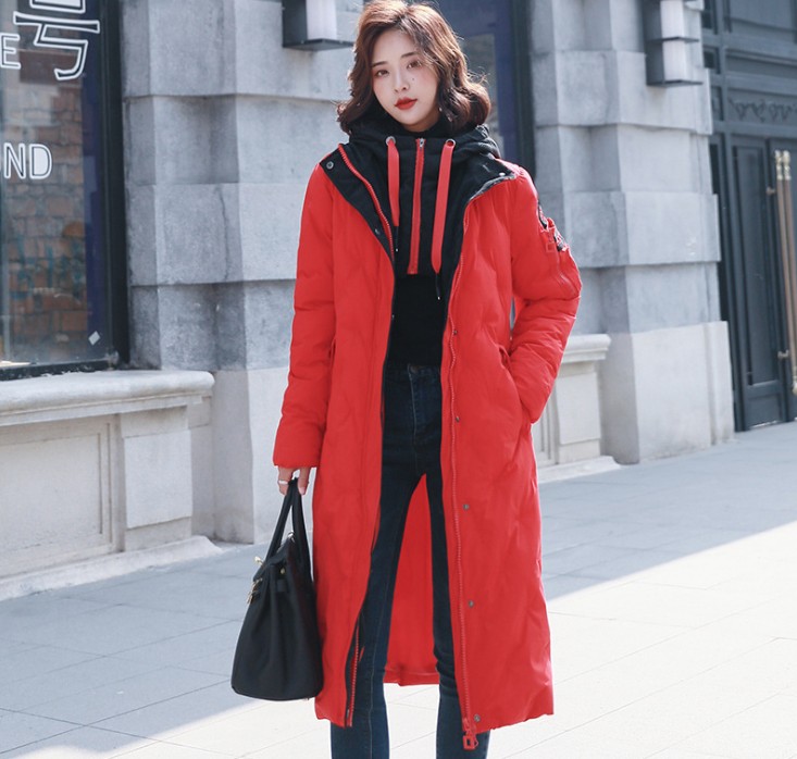 时尚羽绒棉服修身中长款连帽棉袄棉衣女外套