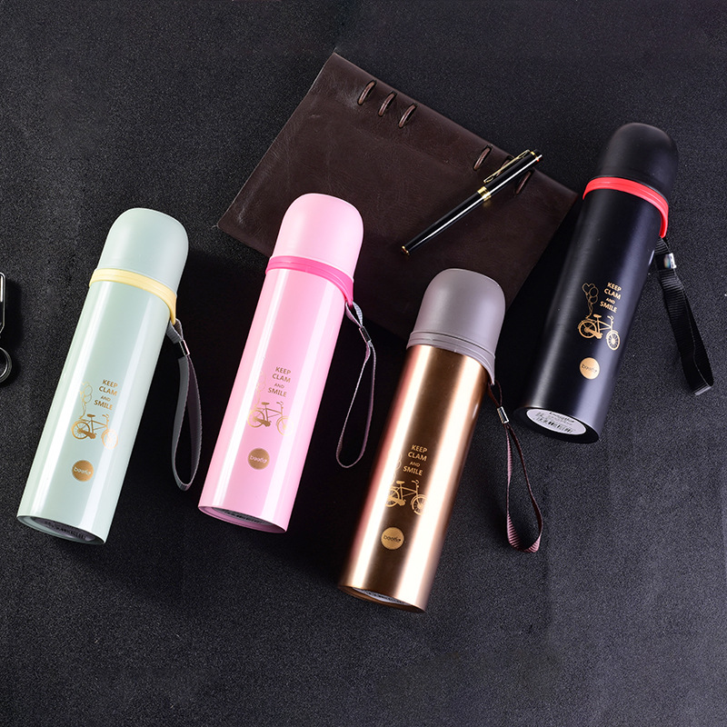 厂家直销甲壳虫吊带真空杯便携家用弹跳杯不锈钢广告促销保温杯