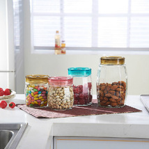 义乌好货 中号圆形玻璃密封罐 装干果罐子彩色透明厨房储存罐