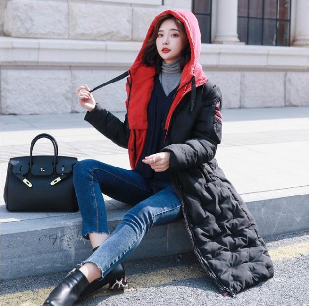 Fashion down padded jacket slim mid-length hooded padded jacket for women
