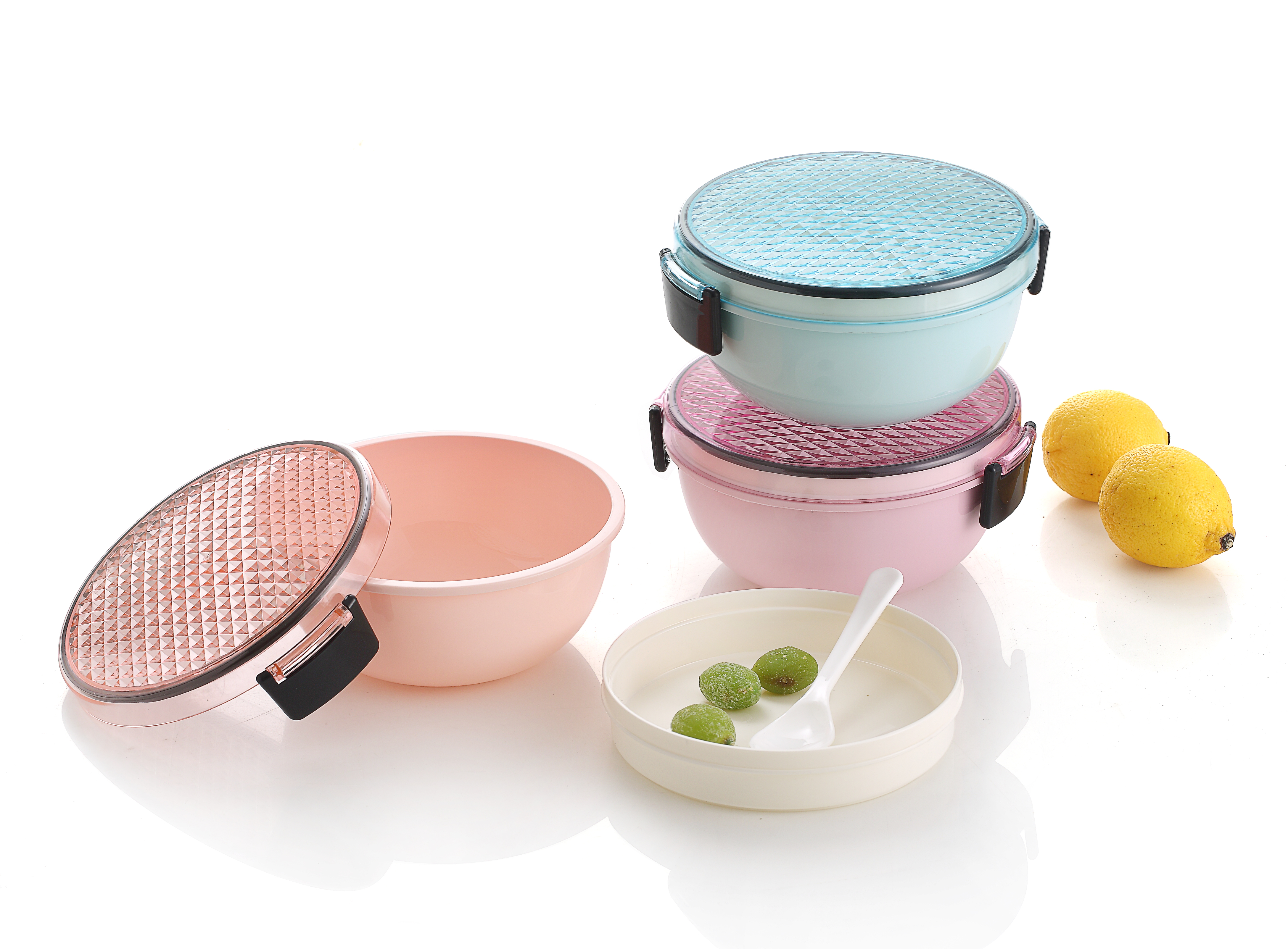 Round crystal lunch box Household plastic refrigerator food crisper Round sealed box Kitchen lunch box storage box
