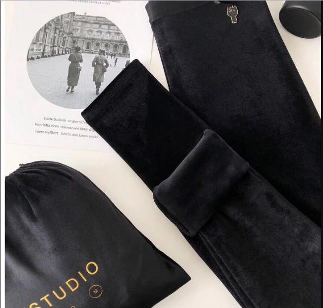 Velvet kitten pants, warm fleece version pearl velvet leggings, women's fleece high-waisted fine nine-inch pants details Picture